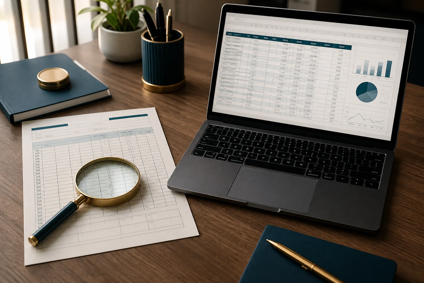 Cartão de ponto em PDF ao lado de uma planilha Excel durante a conferência dos horários